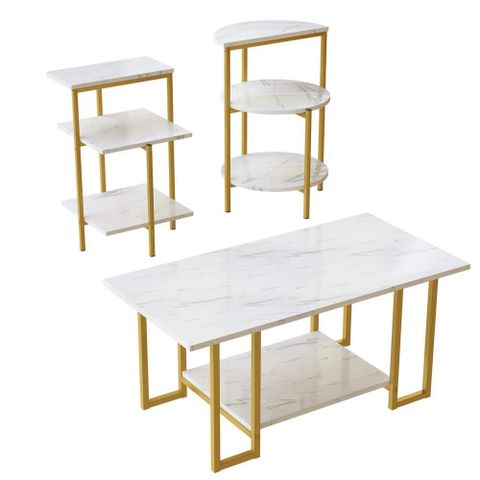 Mieres Eureka 39 In. White Modern Height Rectangle Wood Coffee Table ... for 3Pc White Wood Coffee Table Set With Gold Painted Legs